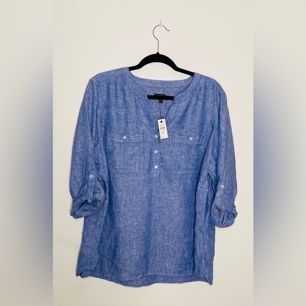 Talbots Tunic Ladies Top Linen Blue